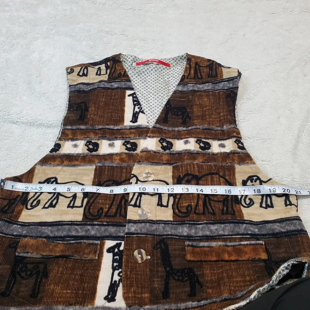Signum Brown Tan Animal Print Y2K Retro Preppy Rustic Corduroy Button Vest Men M